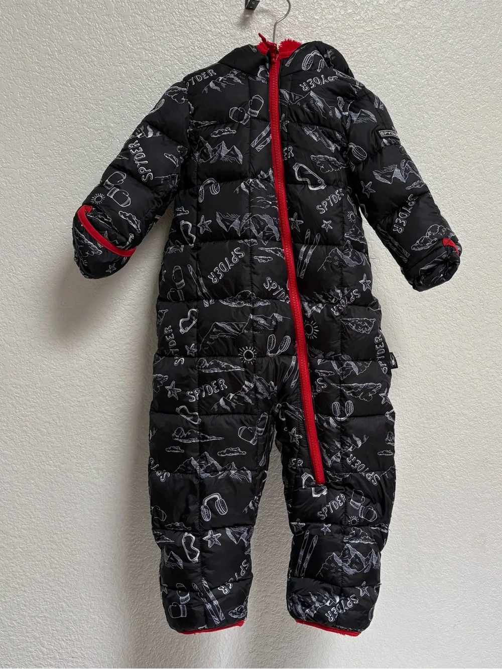 Spyder Black One-Piece Puffer Snowsuit with Red Trim
